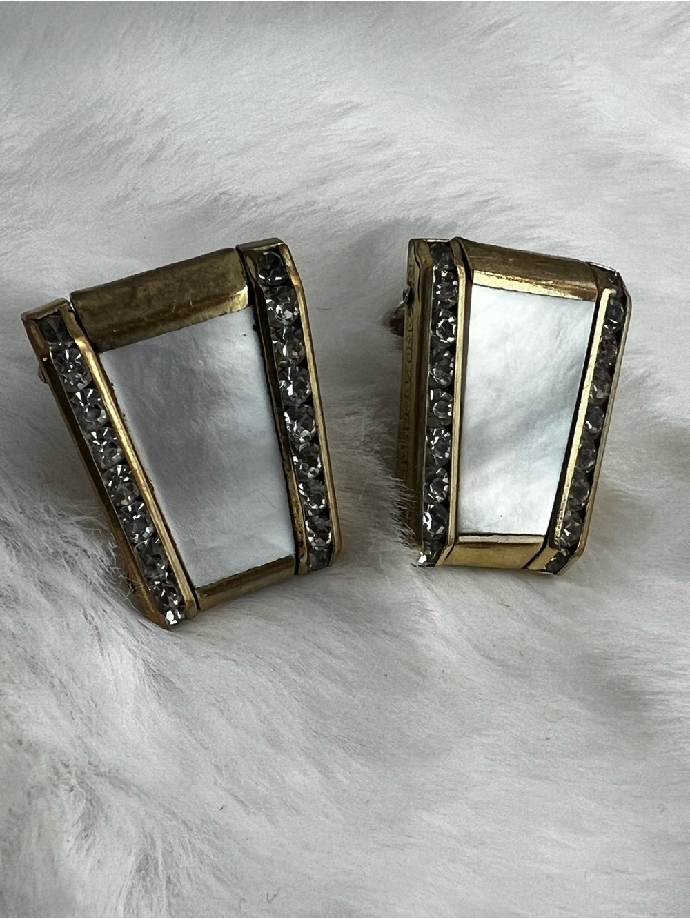Vintage MOP, Sterling, Rhinestone, Gold  Tone, Screw Back Earrings